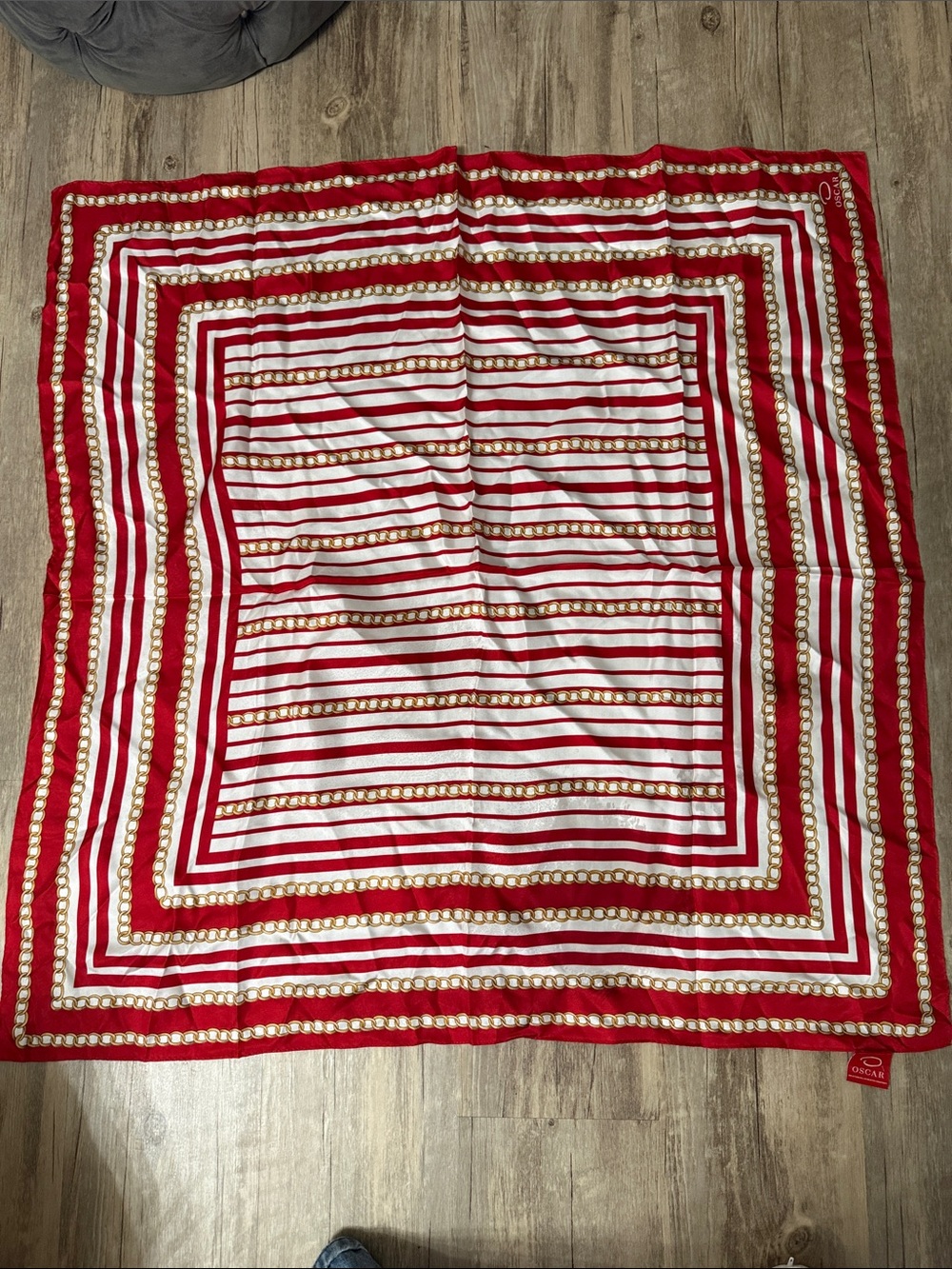 Oscar de la Renta Red, White & Gold Striped Silk Throw